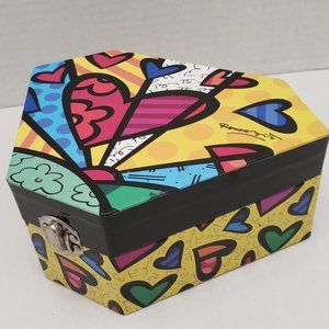 Romero Britto Modern Art Storage Jewelry Box Hearts Flowers Mirror Hearts Love ❤